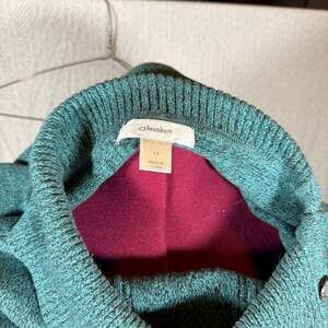 CJ Banks Plus Size 1X Teal Green Knit Sweater with  Button Neck